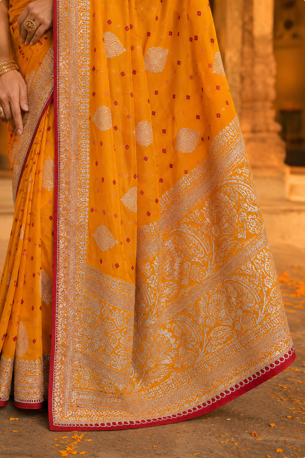 Jaipuri Mustard Bandhani Saree