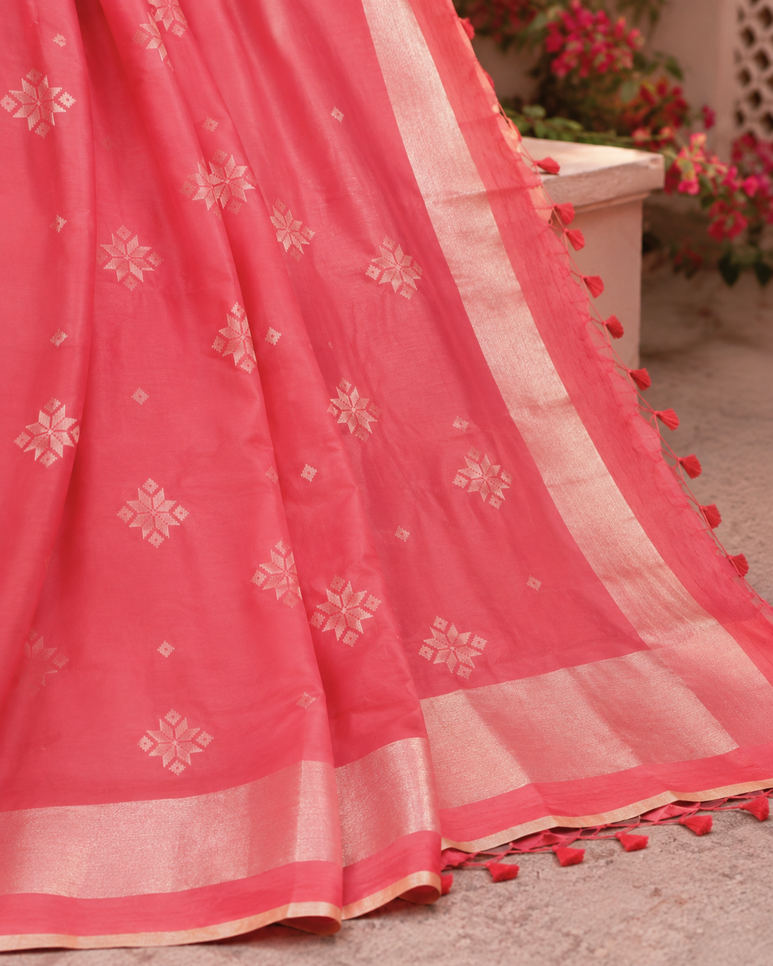 Coral Pushpika Cotton Silk Saree