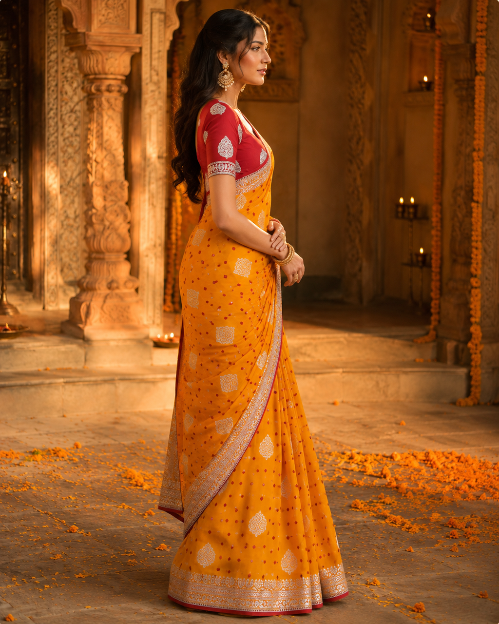 Jaipuri Mustard Bandhani Saree