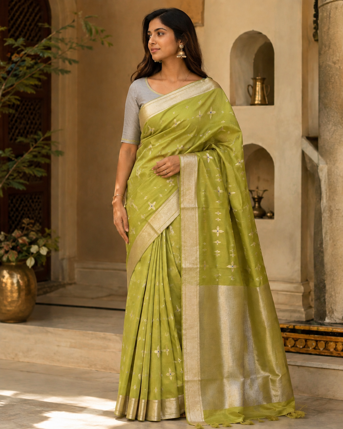 Rajwada Greenish Cotton Silk Saree