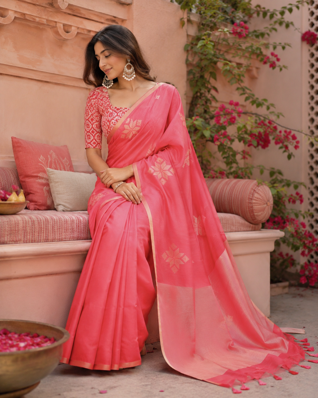 Coral Pushpika Cotton Silk Saree