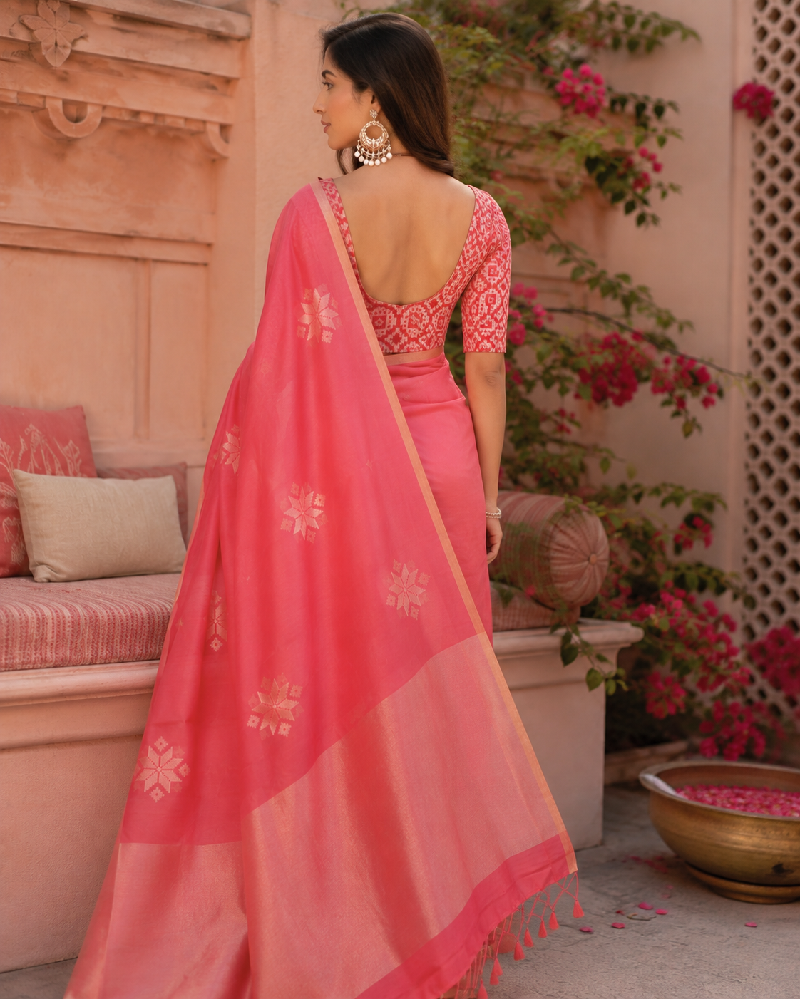 Coral Pushpika Cotton Silk Saree