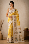 Mustard Bloom Satin Chiffon Printed Saree