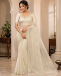 Moonlit Grace Ivory Organza Designer Saree with Sequin Embroidery