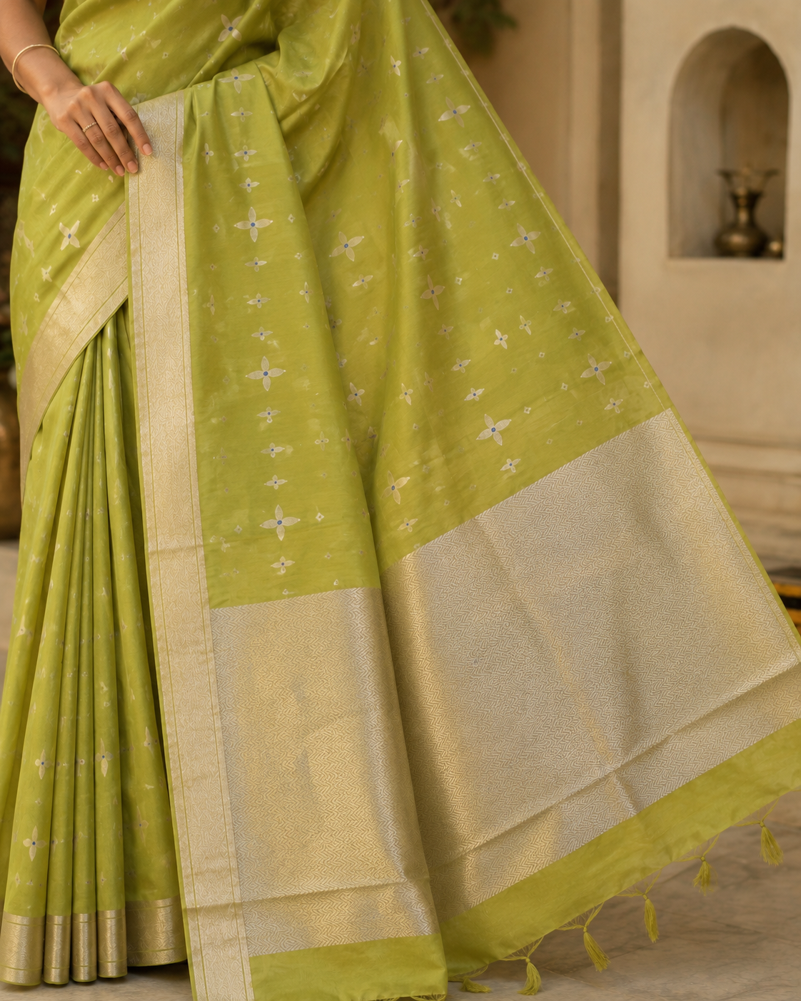 Rajwada Greenish Cotton Silk Saree