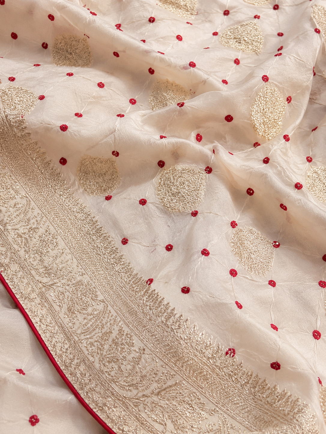 OFF White Jaipur bandhani with Red Blouse
